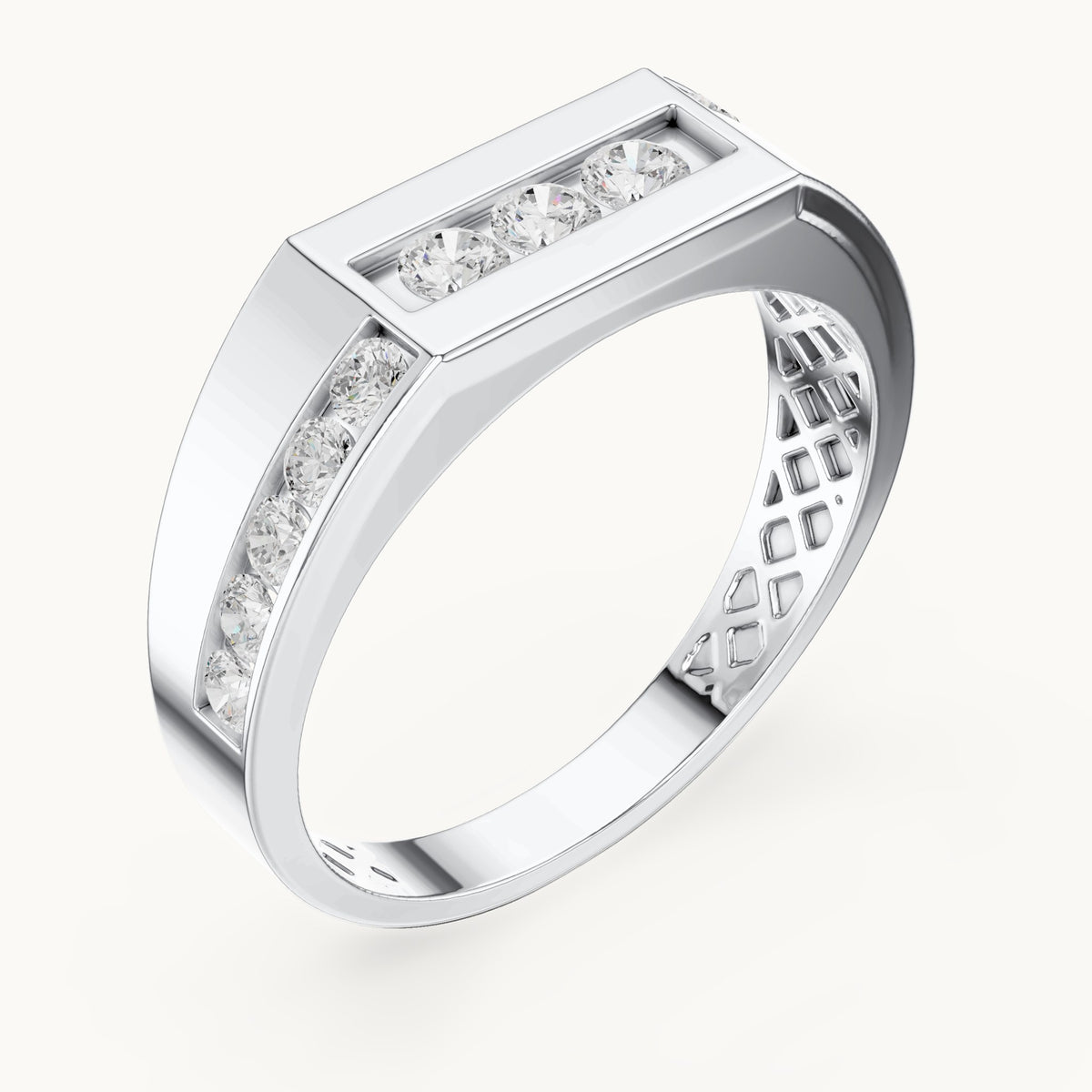 Round lab-grown diamond channel-set signet ring in white gold, 0.54 CT TW, view 2