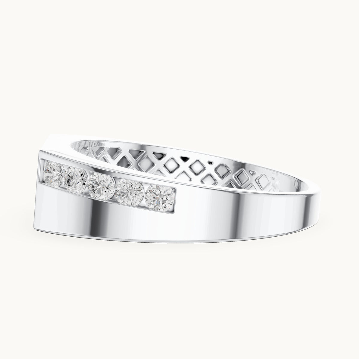 Round lab-grown diamond channel-set signet ring in white gold, 0.54 CT TW, view 3