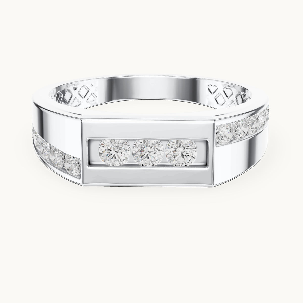 Round lab-grown diamond channel-set signet ring in white gold, 0.54 CT TW, view 4