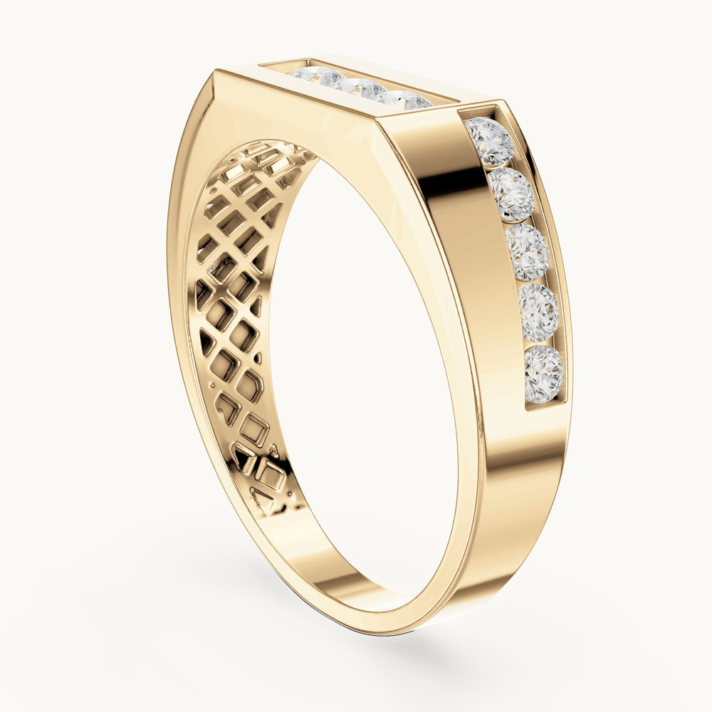 Round lab-grown diamond channel-set signet ring in yellow gold, 0.54 CT TW, view 1