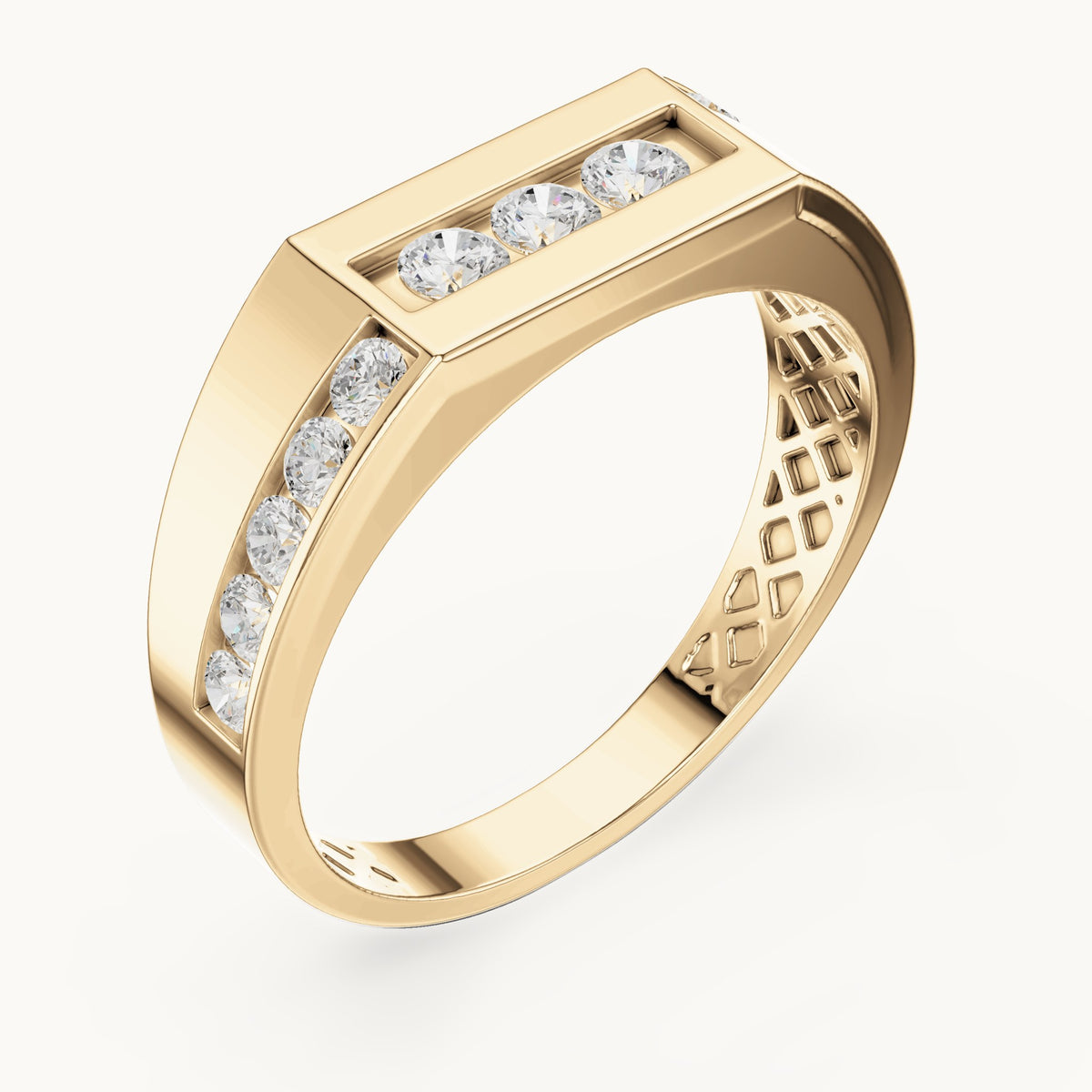 Round lab-grown diamond channel-set signet ring in yellow gold, 0.54 CT TW, view 2