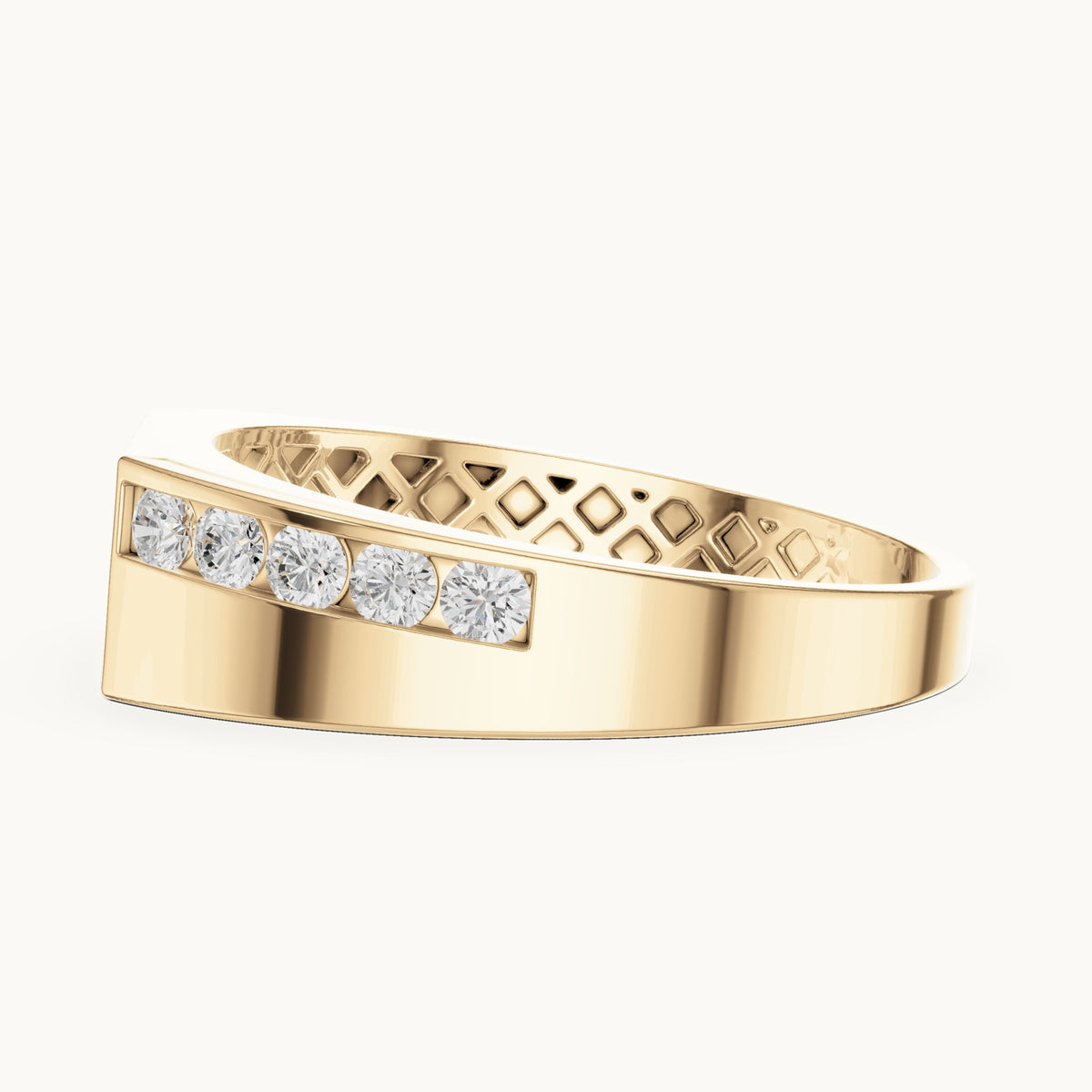 Round lab-grown diamond channel-set signet ring in yellow gold, 0.54 CT TW, view 3