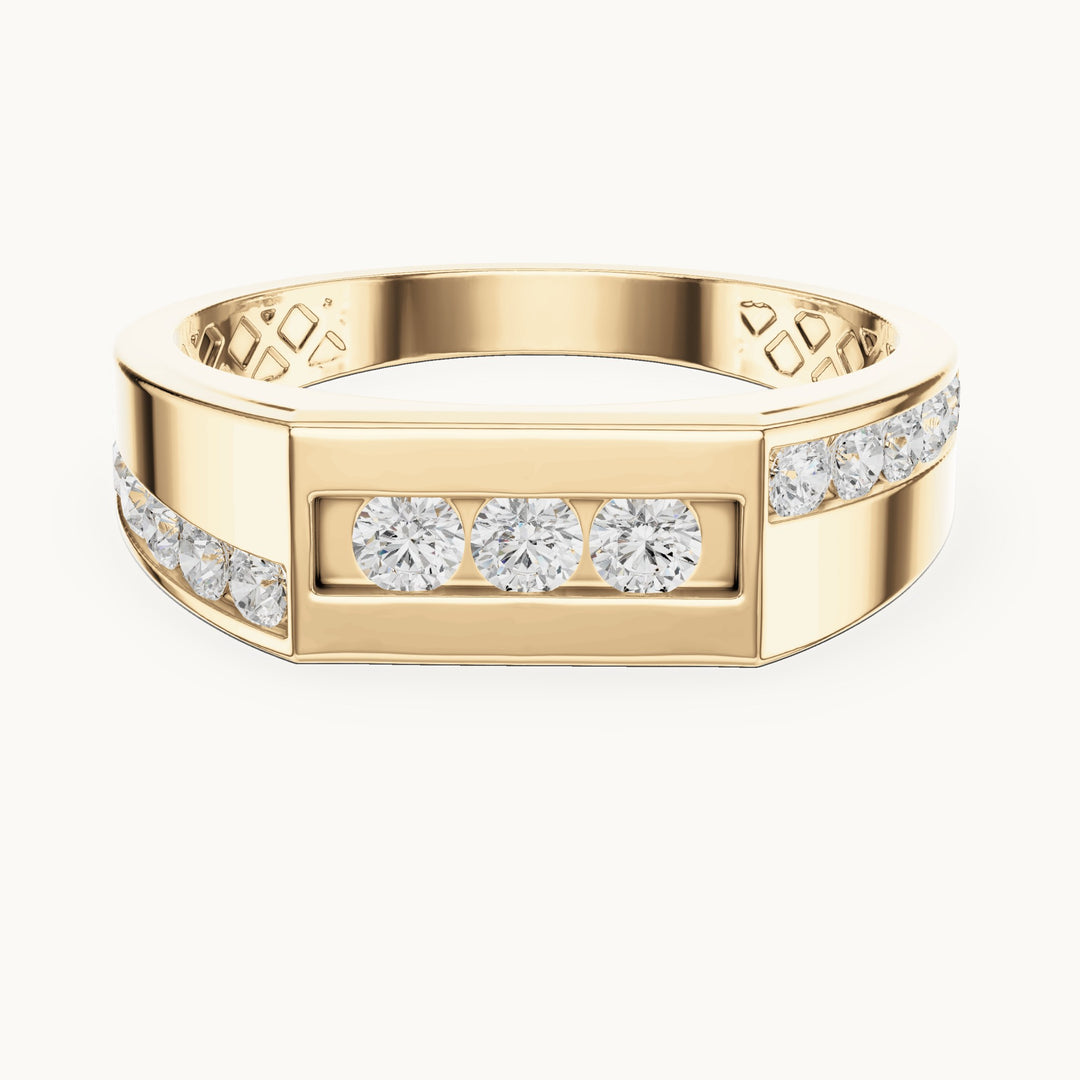 Round lab-grown diamond channel-set signet ring in yellow gold, 0.54 CT TW, view 4