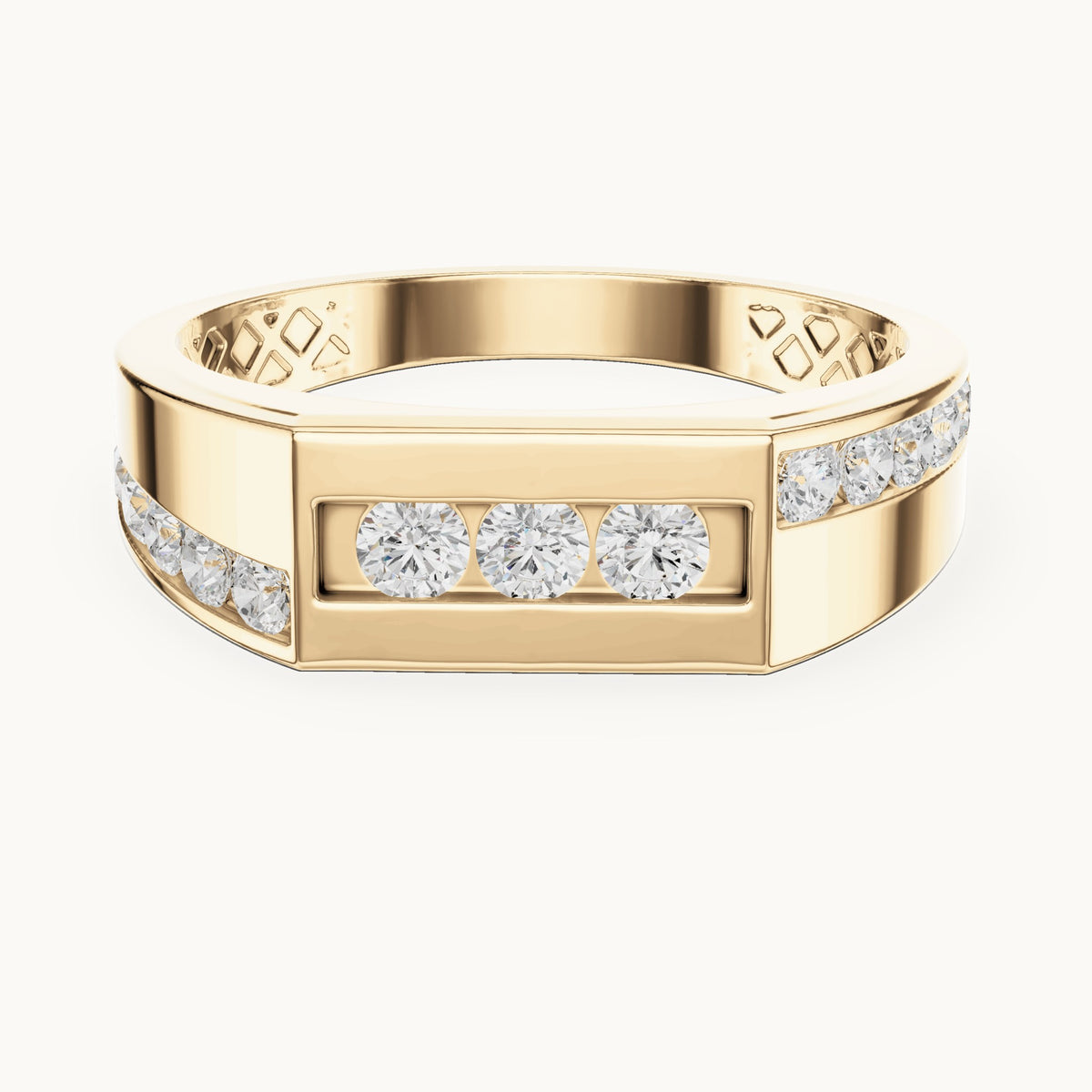 Round lab-grown diamond channel-set signet ring in yellow gold, 0.54 CT TW, view 4