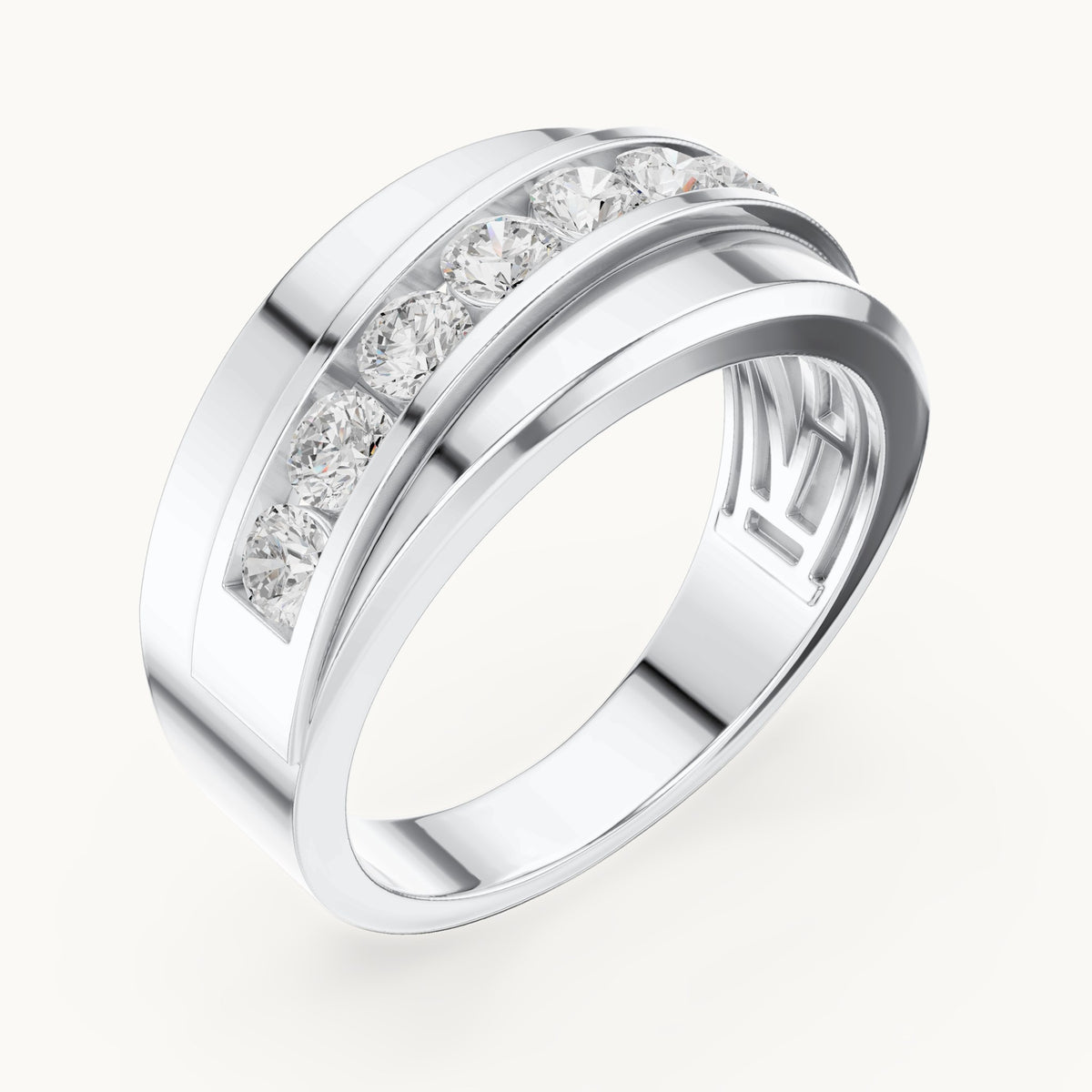 Round lab-grown diamond wide channel-set band ring in white gold, 0.88 CT TW, view 2