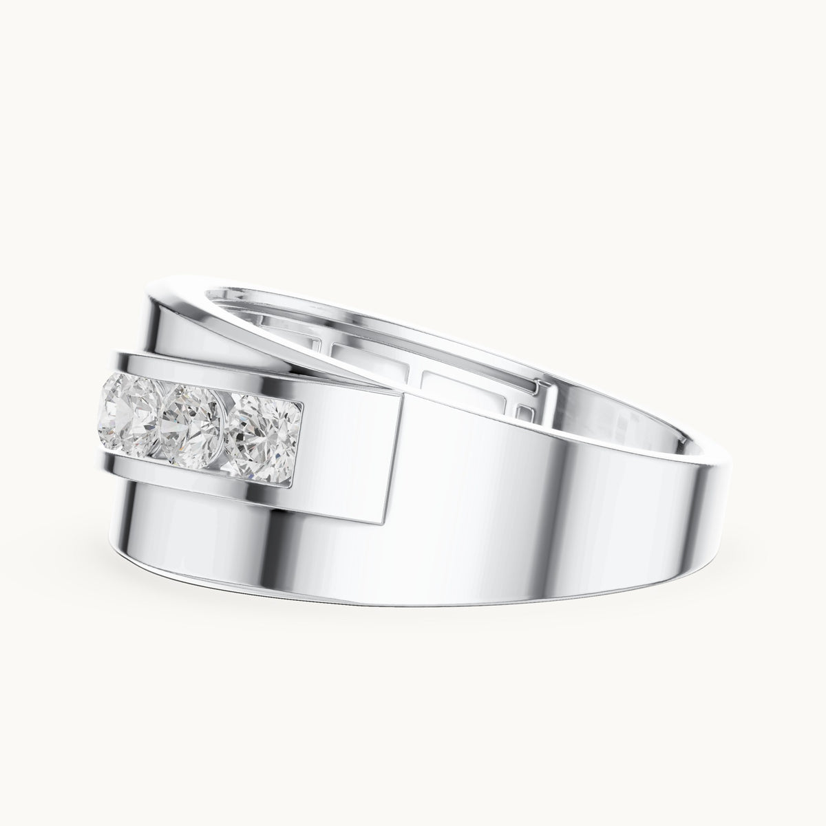 Round lab-grown diamond wide channel-set band ring in white gold, 0.88 CT TW, view 3