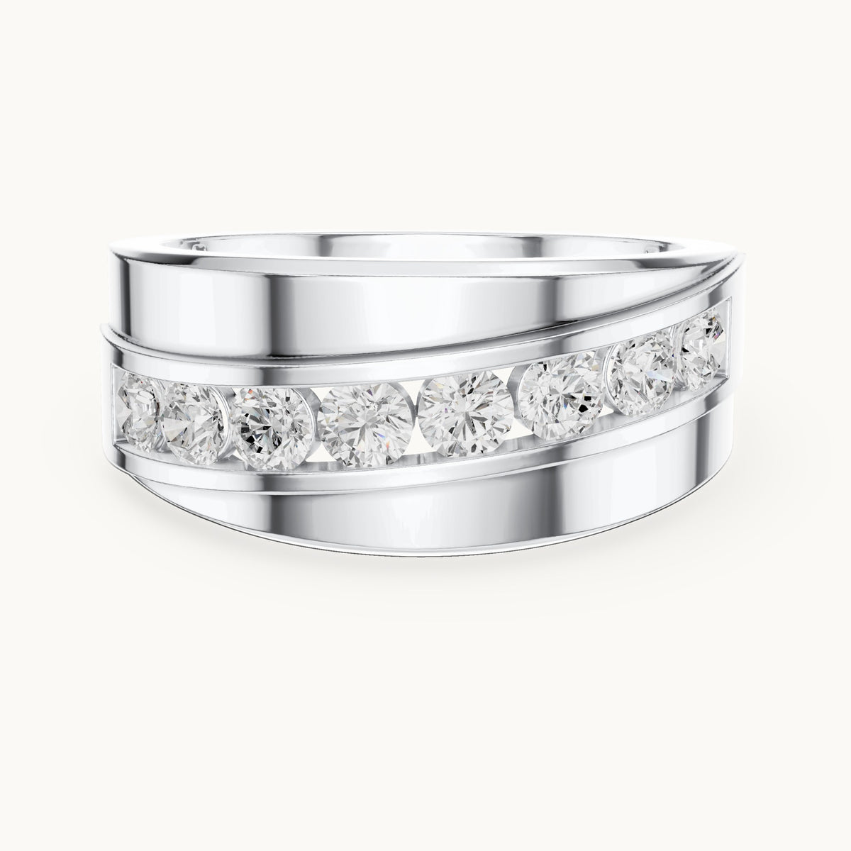 Round lab-grown diamond wide channel-set band ring in white gold, 0.88 CT TW, view 4