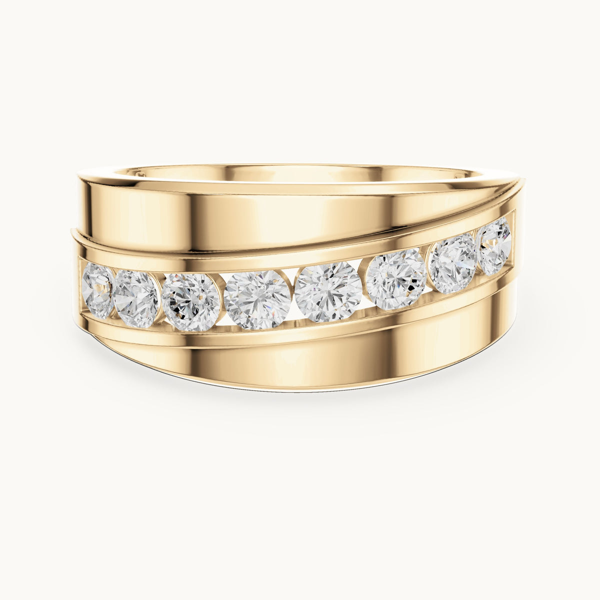 Round lab-grown diamond wide channel-set band ring in yellow gold, 0.88 CT TW, view 4