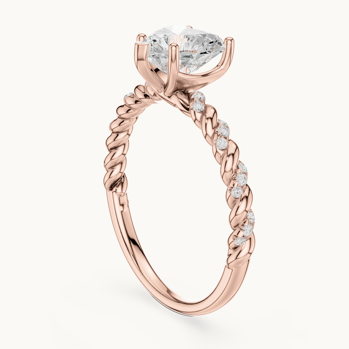 Heart lab-grown diamond engagement ring with twisted rope band in 14K rose gold, 1.32 CT TW, view 1