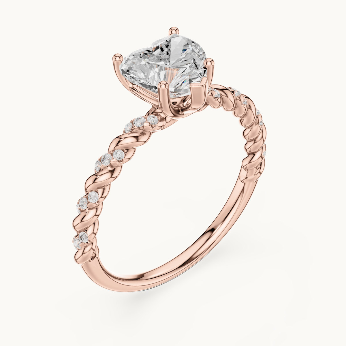Heart lab-grown diamond engagement ring with twisted rope band in 14K rose gold, 1.32 CT TW, view 2
