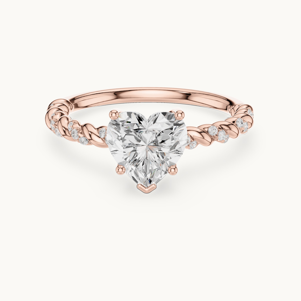 Heart lab-grown diamond engagement ring with twisted rope band in 14K rose gold, 1.32 CT TW, view 4