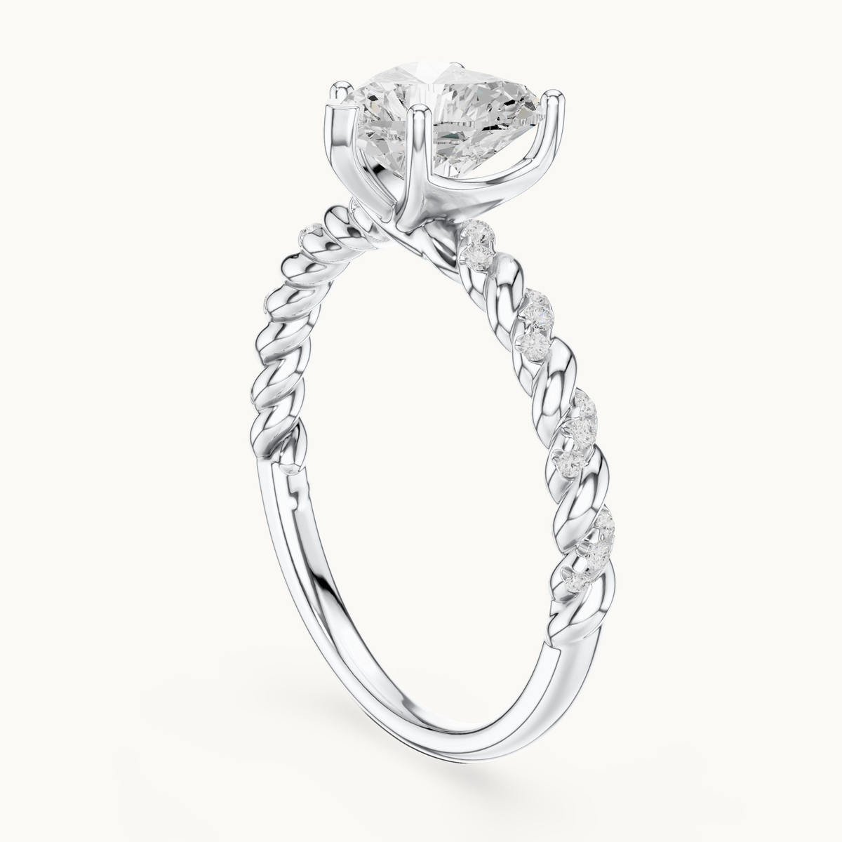 Heart lab-grown diamond engagement ring with twisted rope band in 14K white gold, 1.32 CT TW, view 1