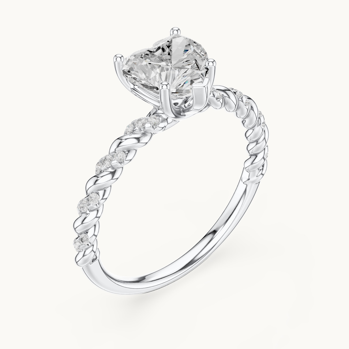 Heart lab-grown diamond engagement ring with twisted rope band in 14K white gold, 1.32 CT TW, view 2