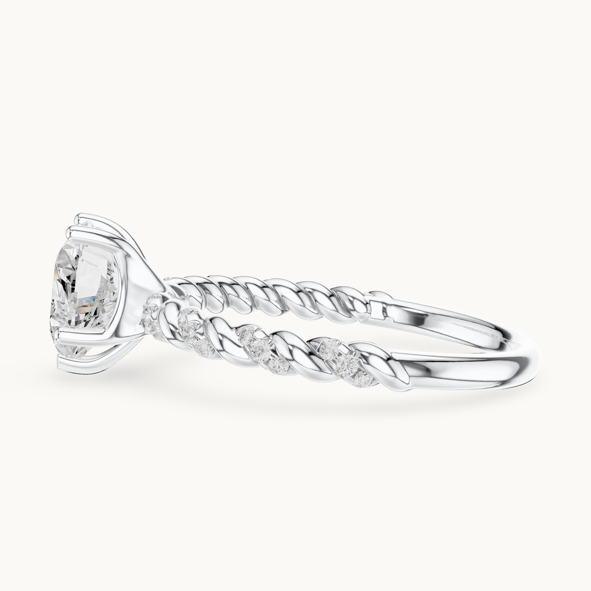 Heart lab-grown diamond engagement ring with twisted rope band in 14K white gold, 1.32 CT TW, view 3