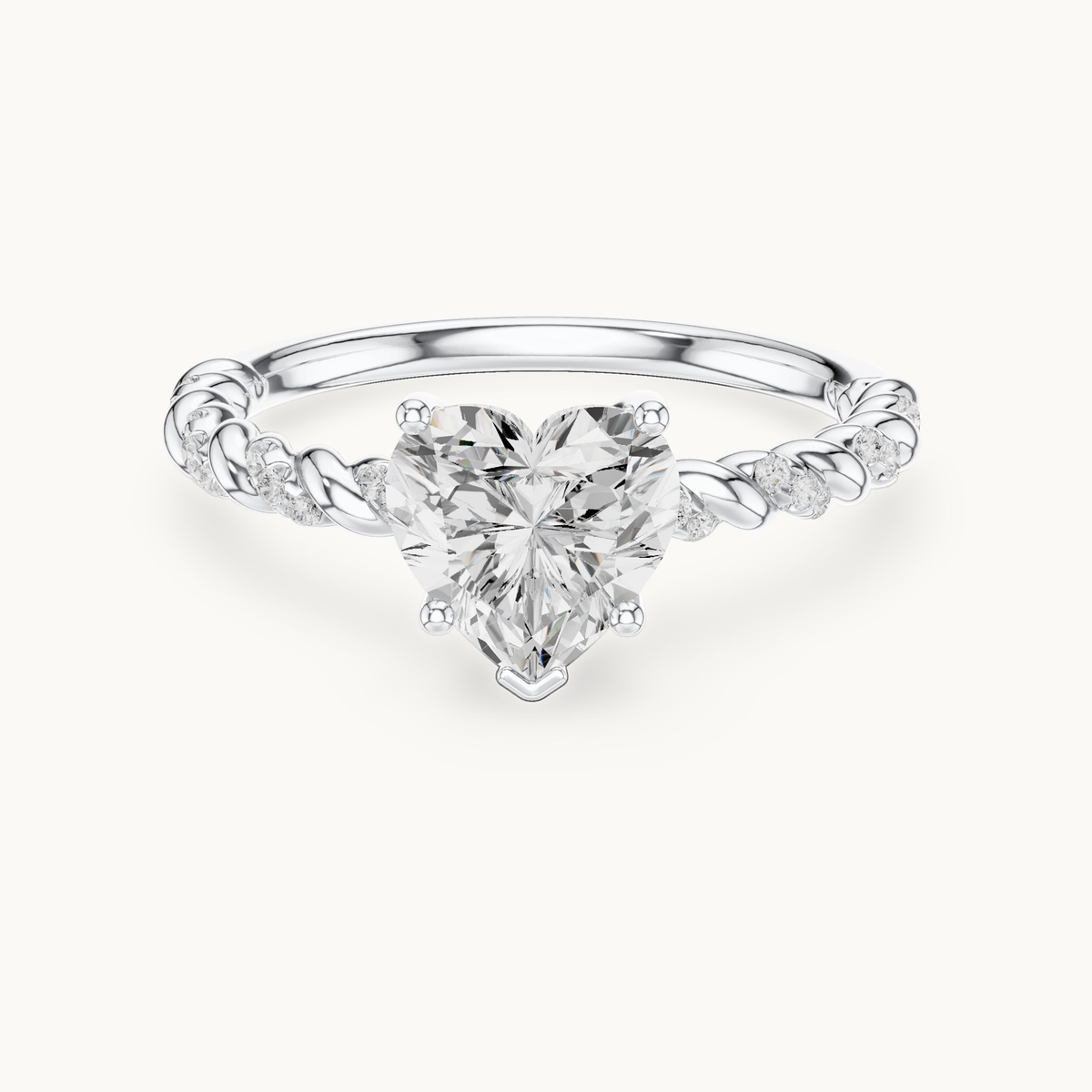 Heart lab-grown diamond engagement ring with twisted rope band in 14K white gold, 1.32 CT TW, view 4