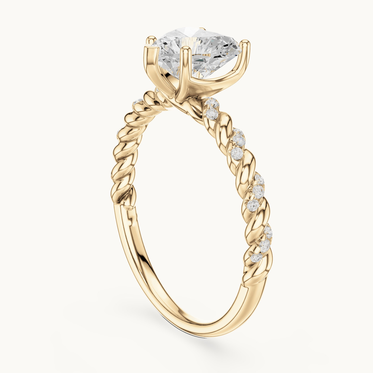 Heart lab-grown diamond engagement ring with twisted rope band in 14K yellow gold, 1.32 CT TW, view 1