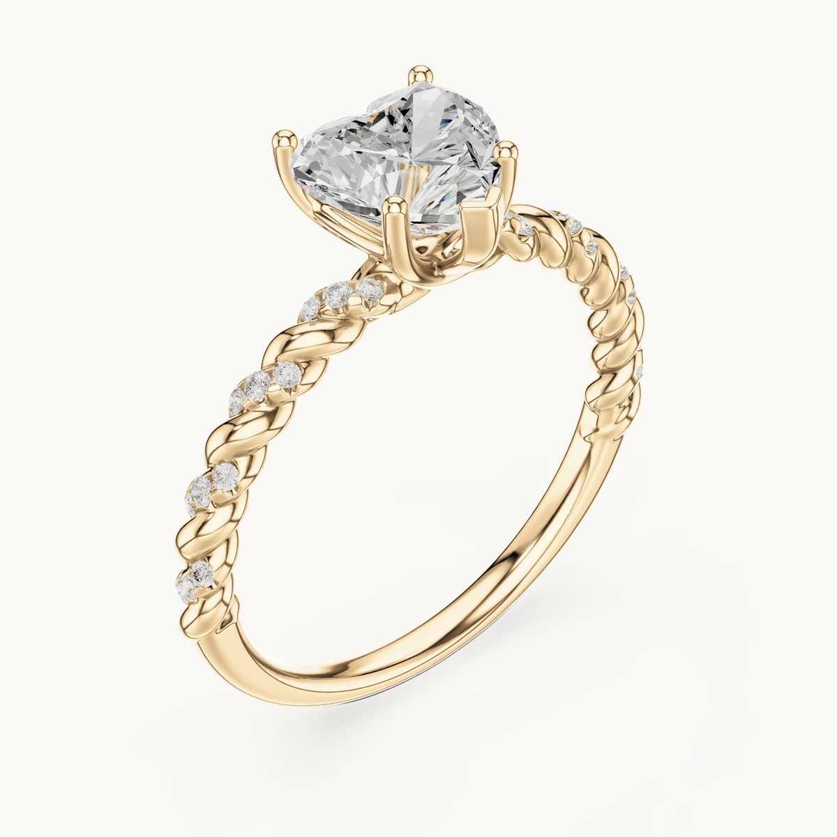 Heart lab-grown diamond engagement ring with twisted rope band in 14K yellow gold, 1.32 CT TW, view 2