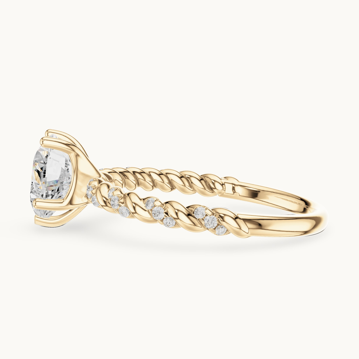 Heart lab-grown diamond engagement ring with twisted rope band in 14K yellow gold, 1.32 CT TW, view 3
