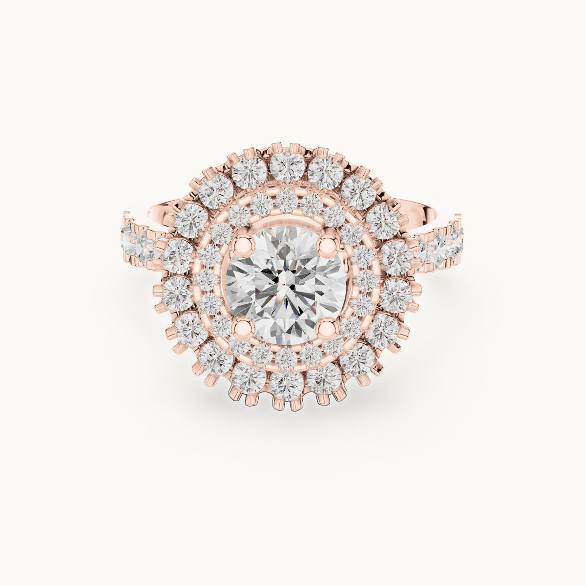 Round lab-grown diamond double halo engagement ring in rose gold, 1.94 CT TW, view 4
