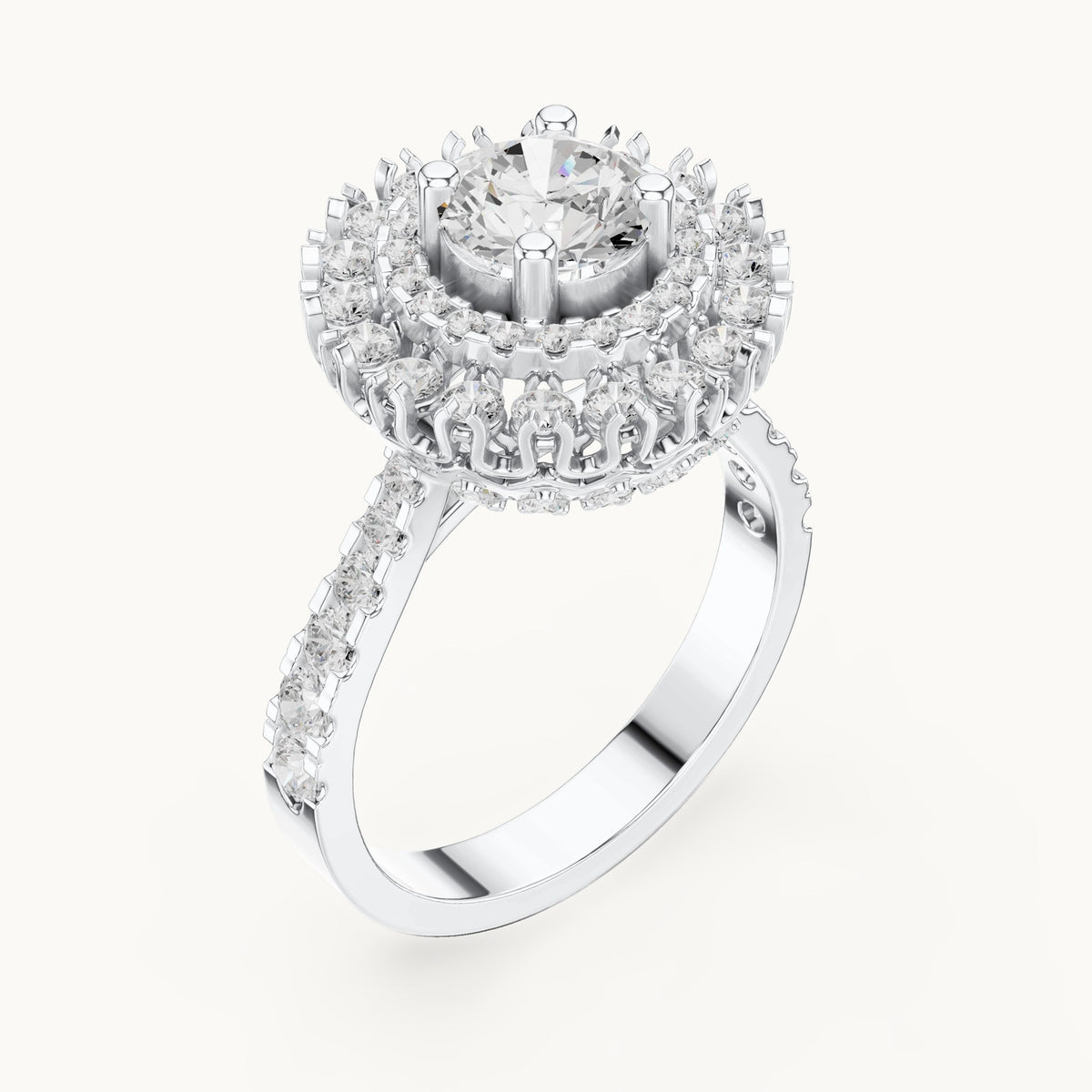 Round lab-grown diamond double halo engagement ring in white gold, 1.94 CT TW, view 2