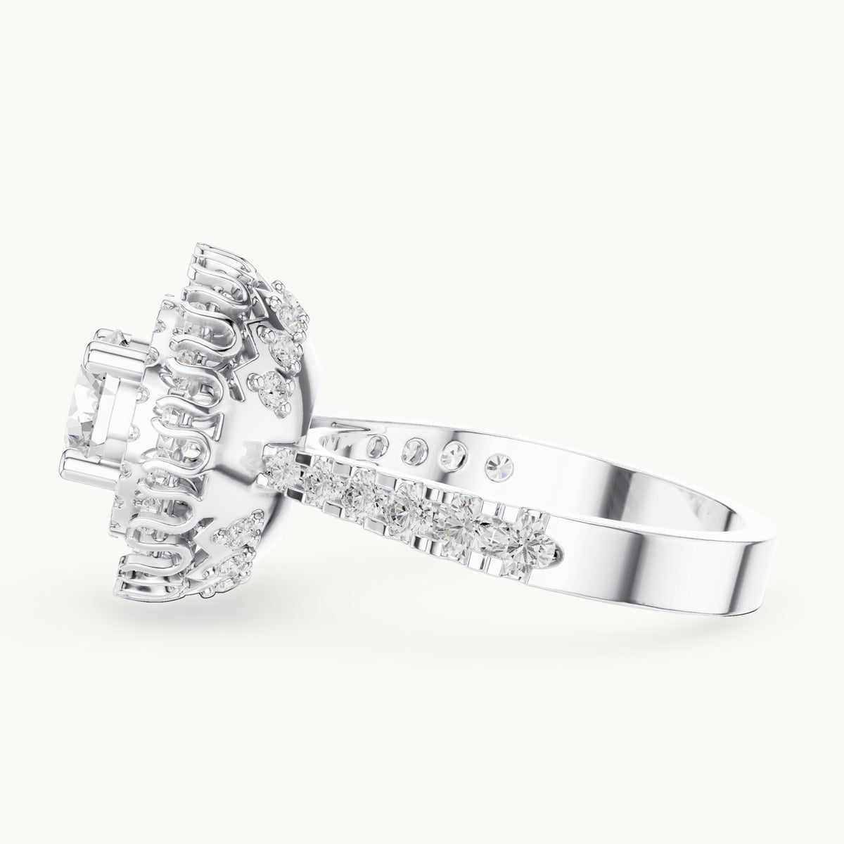 Round lab-grown diamond double halo engagement ring in white gold, 1.94 CT TW, view 3