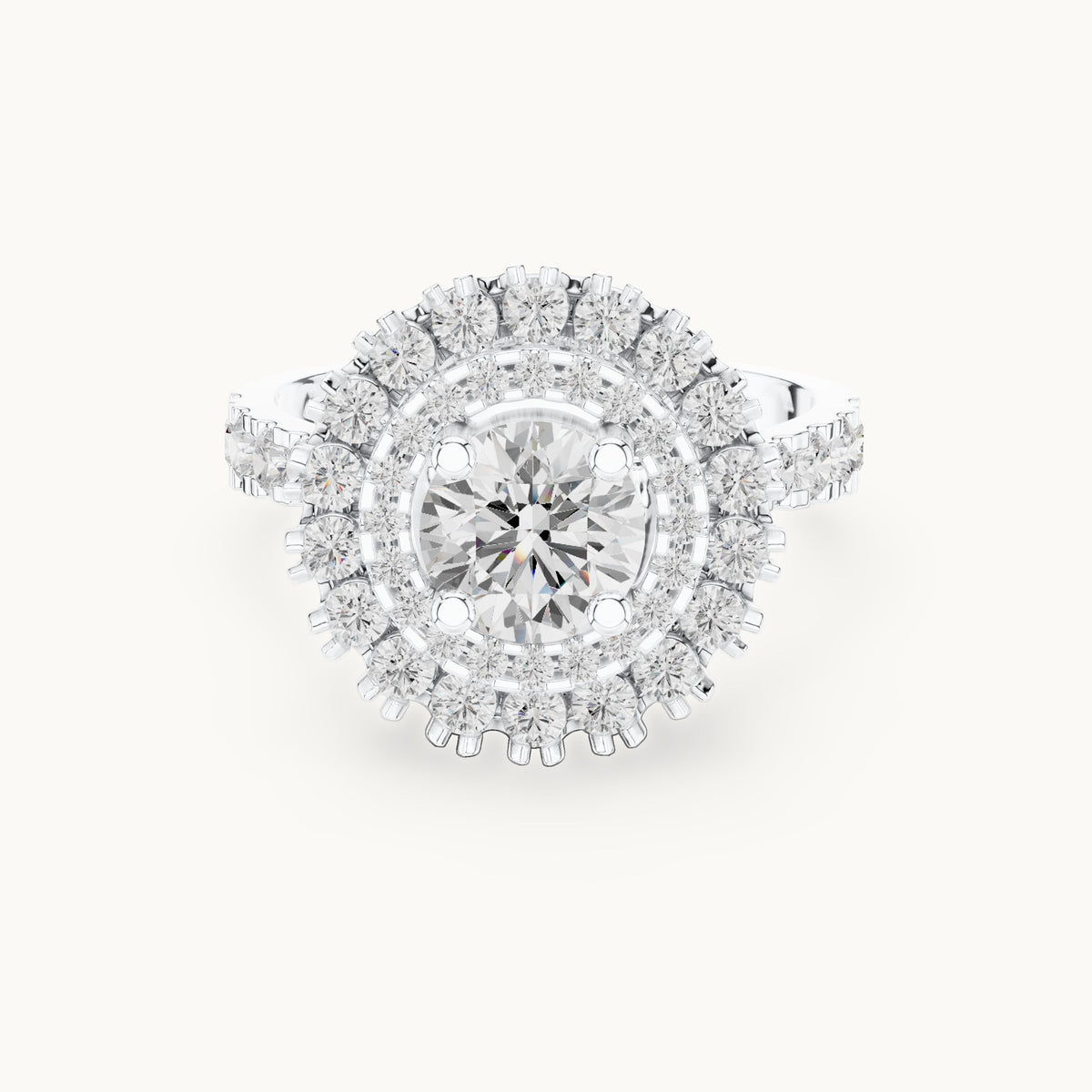 Round lab-grown diamond double halo engagement ring in white gold, 1.94 CT TW, view 4