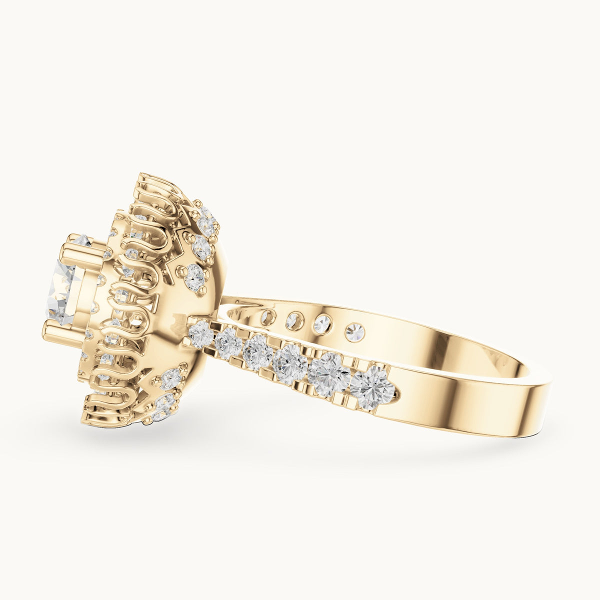 Round lab-grown diamond double halo engagement ring in yellow gold, 1.94 CT TW, view 3