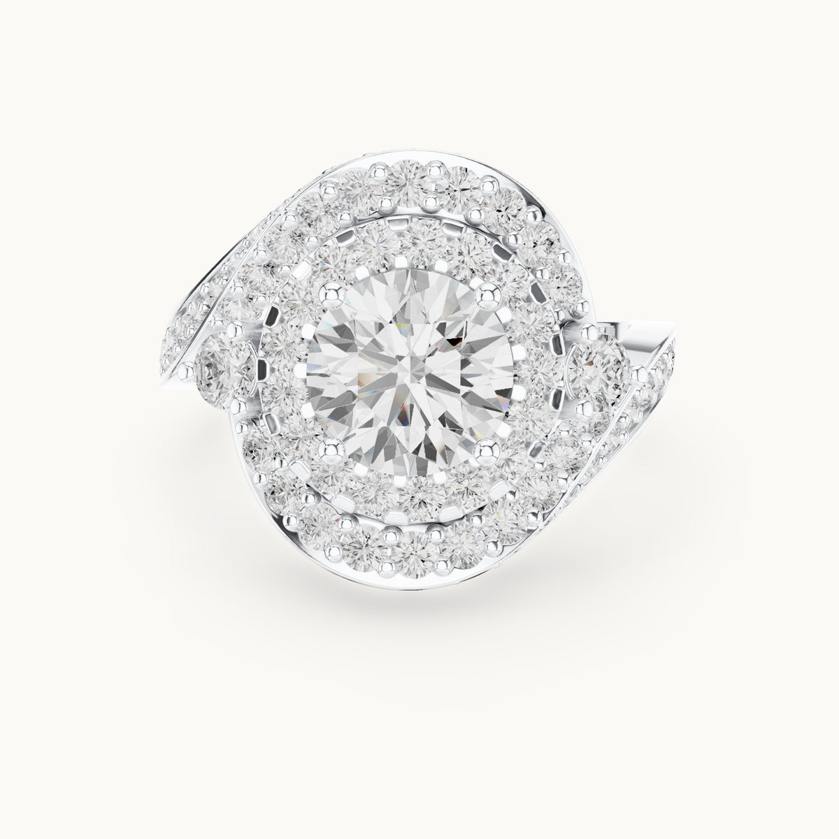 Round lab-grown diamond double halo bypass engagement ring in white gold, 2.85 CT TW, view 4