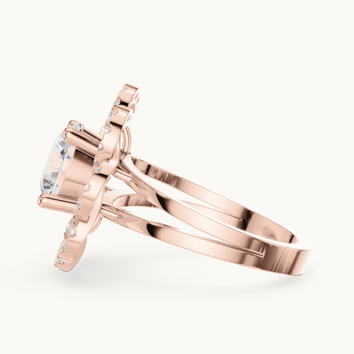 Round lab-grown diamond floral openwork halo engagement ring in rose gold, 2.44 CT TW, view 3