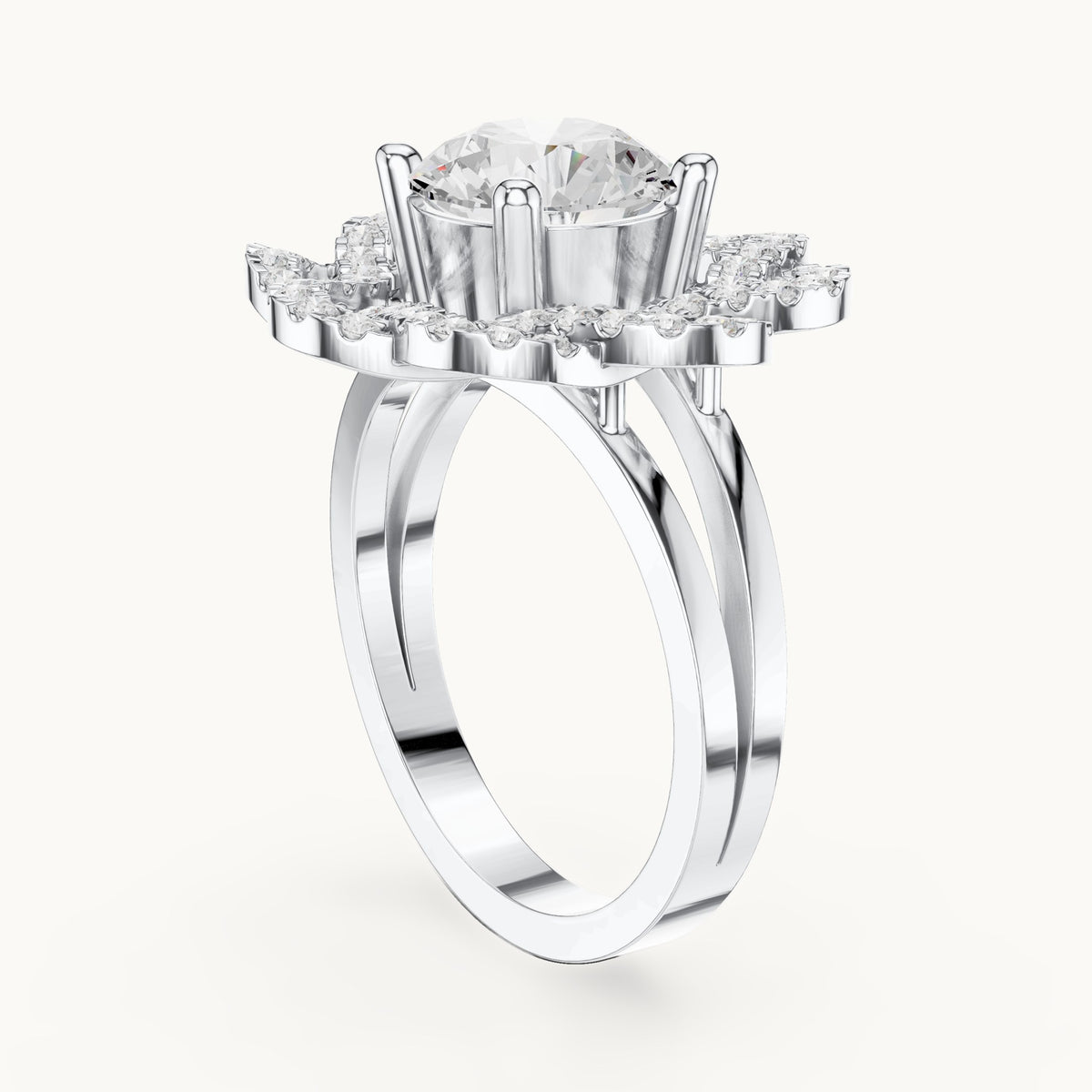Round lab-grown diamond floral openwork halo engagement ring in white gold, 2.44 CT TW, view 1