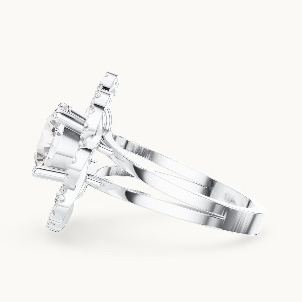 Round lab-grown diamond floral openwork halo engagement ring in white gold, 2.44 CT TW, view 3