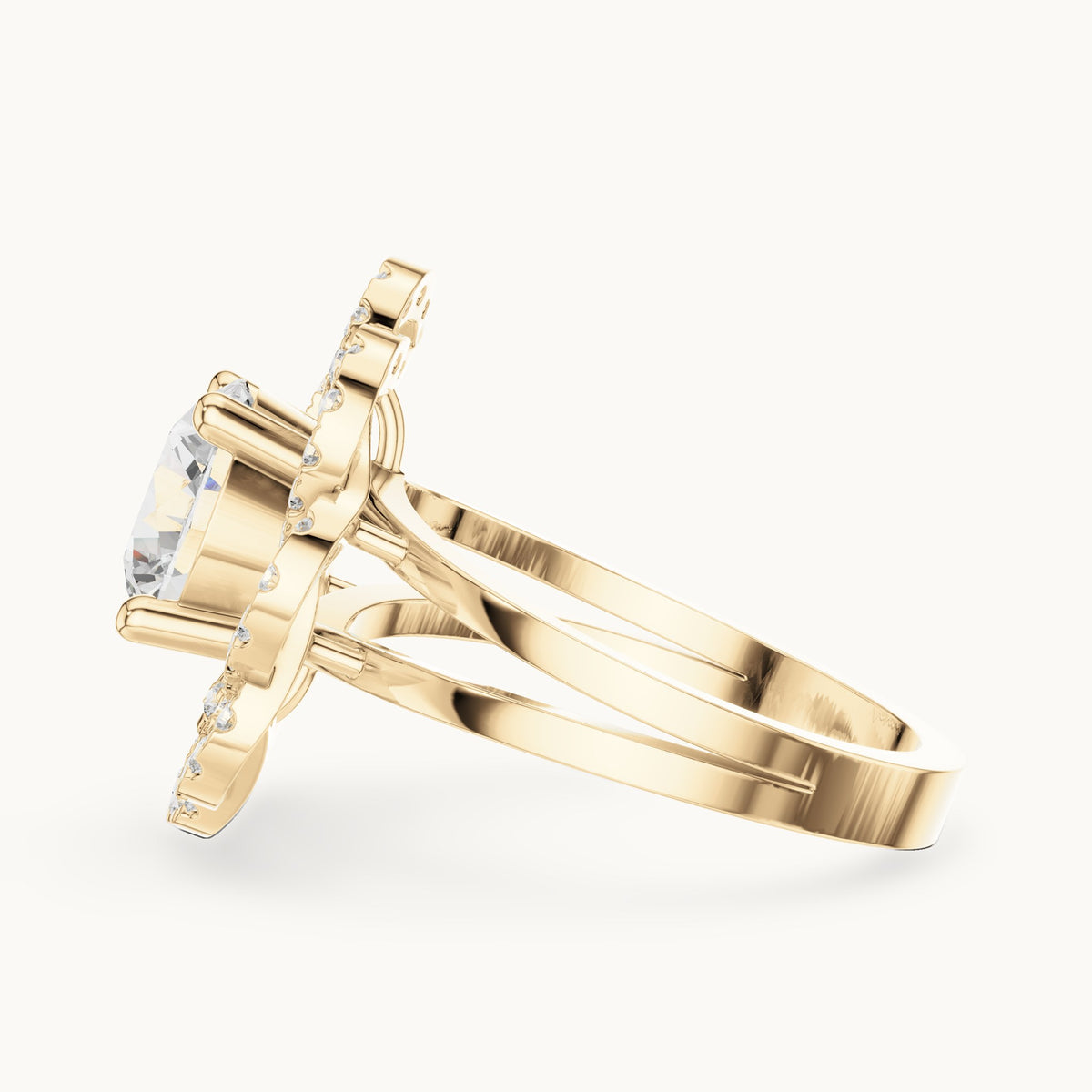 Round lab-grown diamond floral openwork halo engagement ring in yellow gold, 2.44 CT TW, view 3