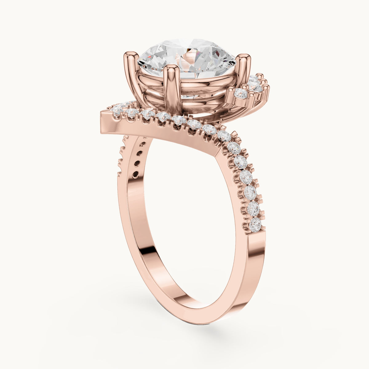 Round, marquise and pear lab-grown diamond crown halo engagement ring in rose gold, 2.777 CT TW, view 1
