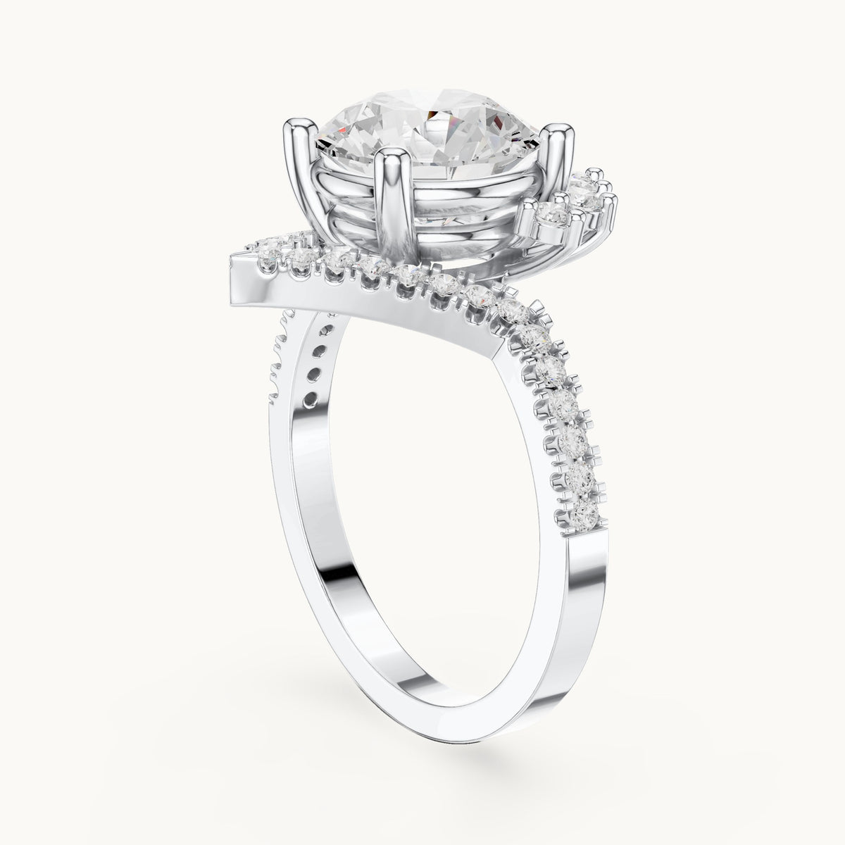 Round, marquise and pear lab-grown diamond crown halo engagement ring in white gold, 2.777 CT TW, view 1