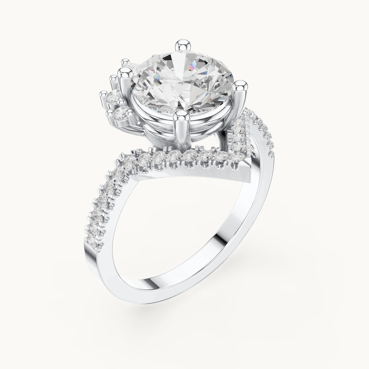 Round, marquise and pear lab-grown diamond crown halo engagement ring in white gold, 2.777 CT TW, view 2