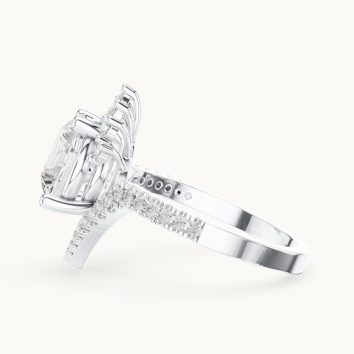 Round, marquise and pear lab-grown diamond crown halo engagement ring in white gold, 2.777 CT TW, view 3