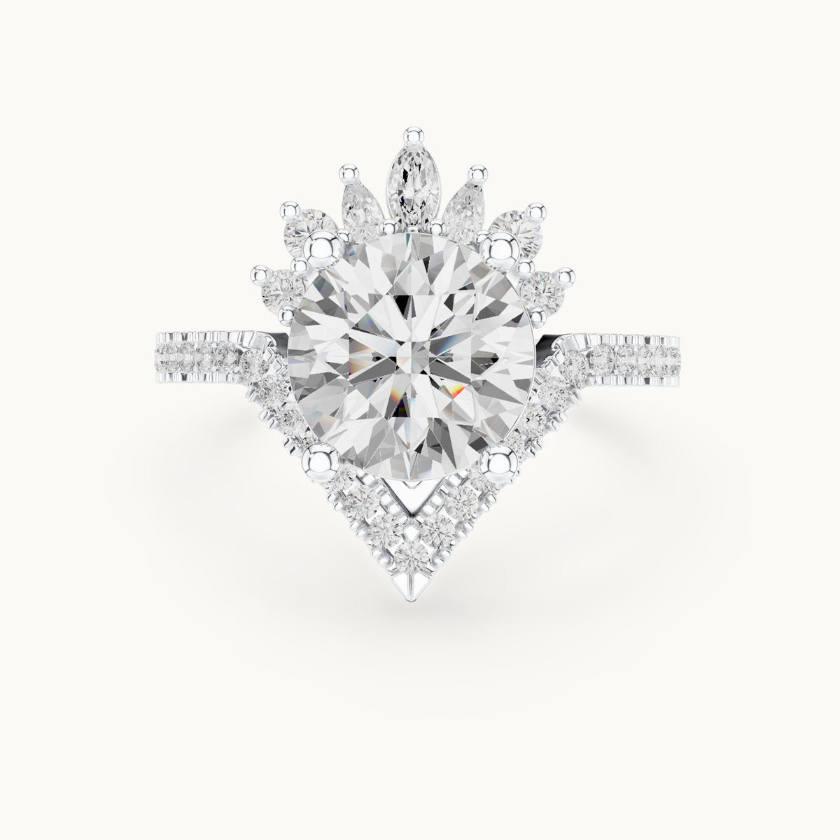 Round, marquise and pear lab-grown diamond crown halo engagement ring in white gold, 2.777 CT TW, view 4