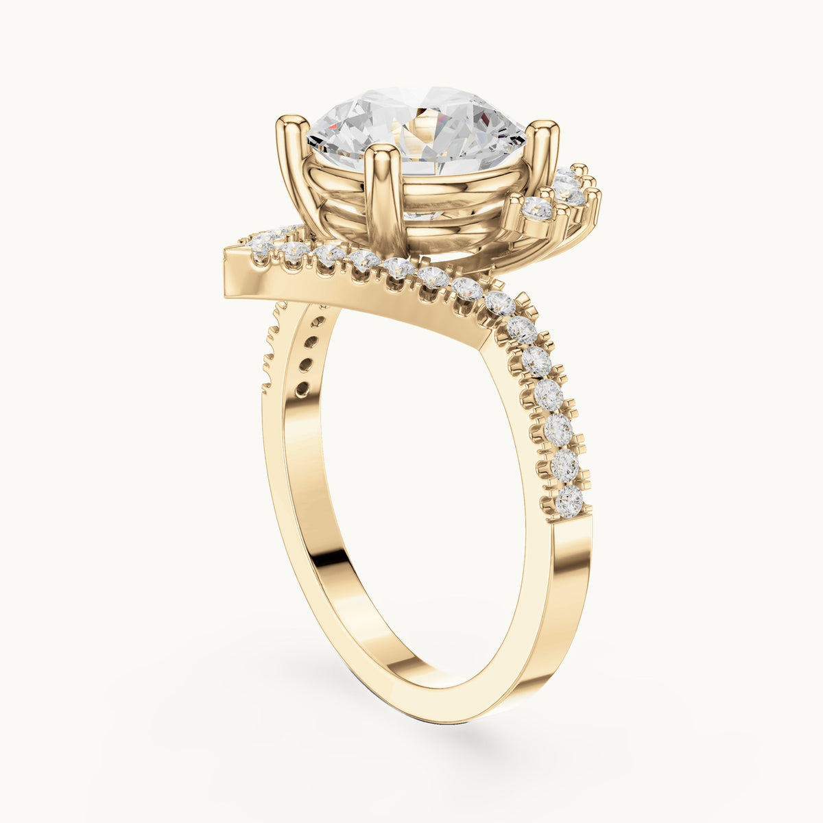 Round, marquise and pear lab-grown diamond crown halo engagement ring in yellow gold, 2.777 CT TW, view 1