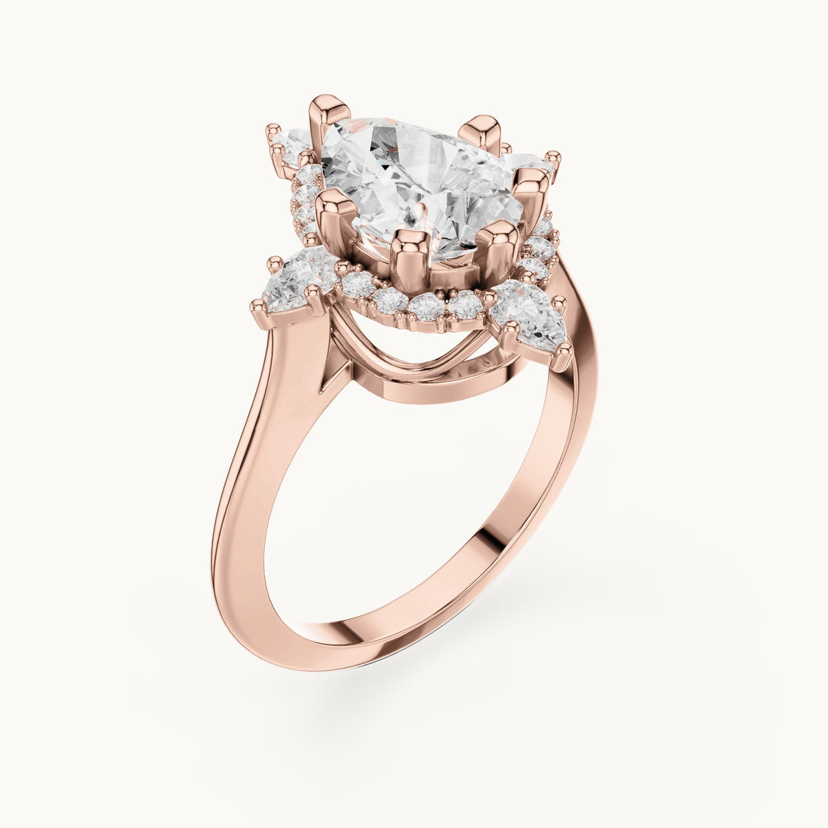 Pear lab-grown diamond halo engagement ring with pear accents in rose gold, 2.43 CT TW, view 2