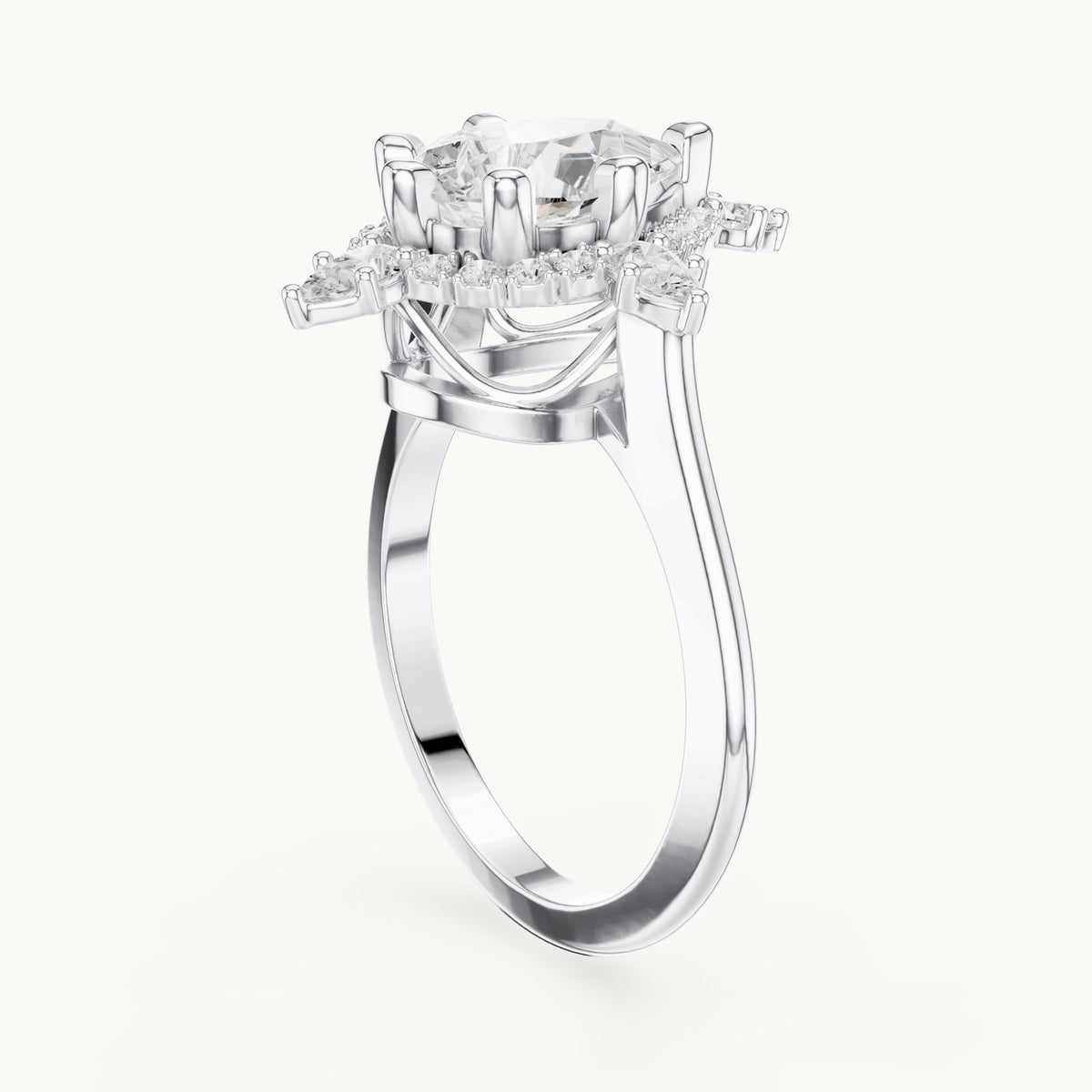 Pear lab-grown diamond halo engagement ring with pear accents in white gold, 2.43 CT TW, view 1