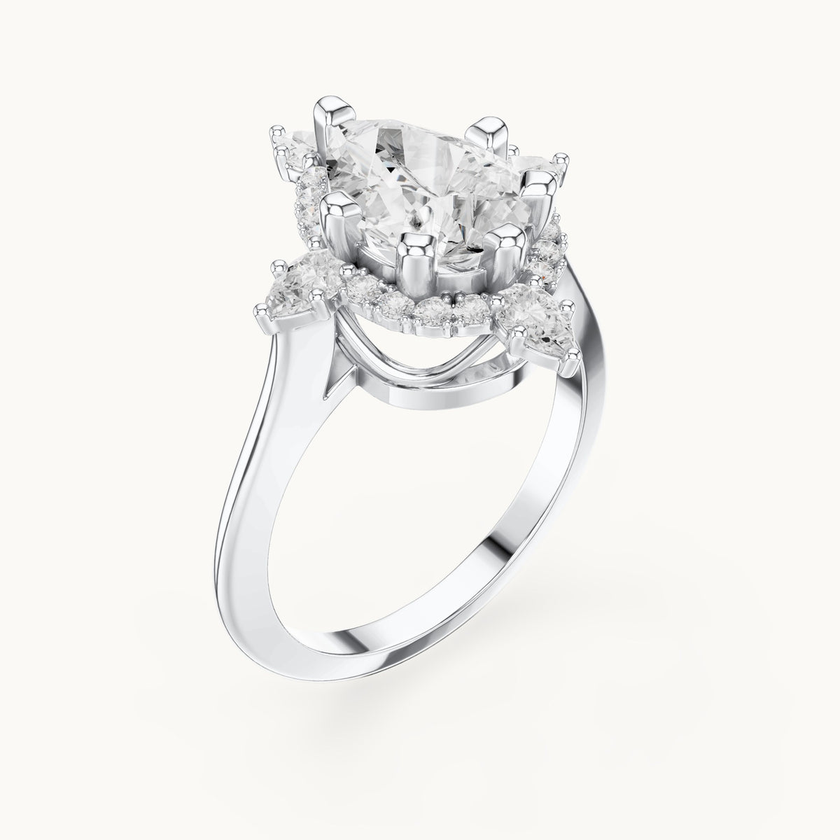 Pear lab-grown diamond halo engagement ring with pear accents in white gold, 2.43 CT TW, view 2