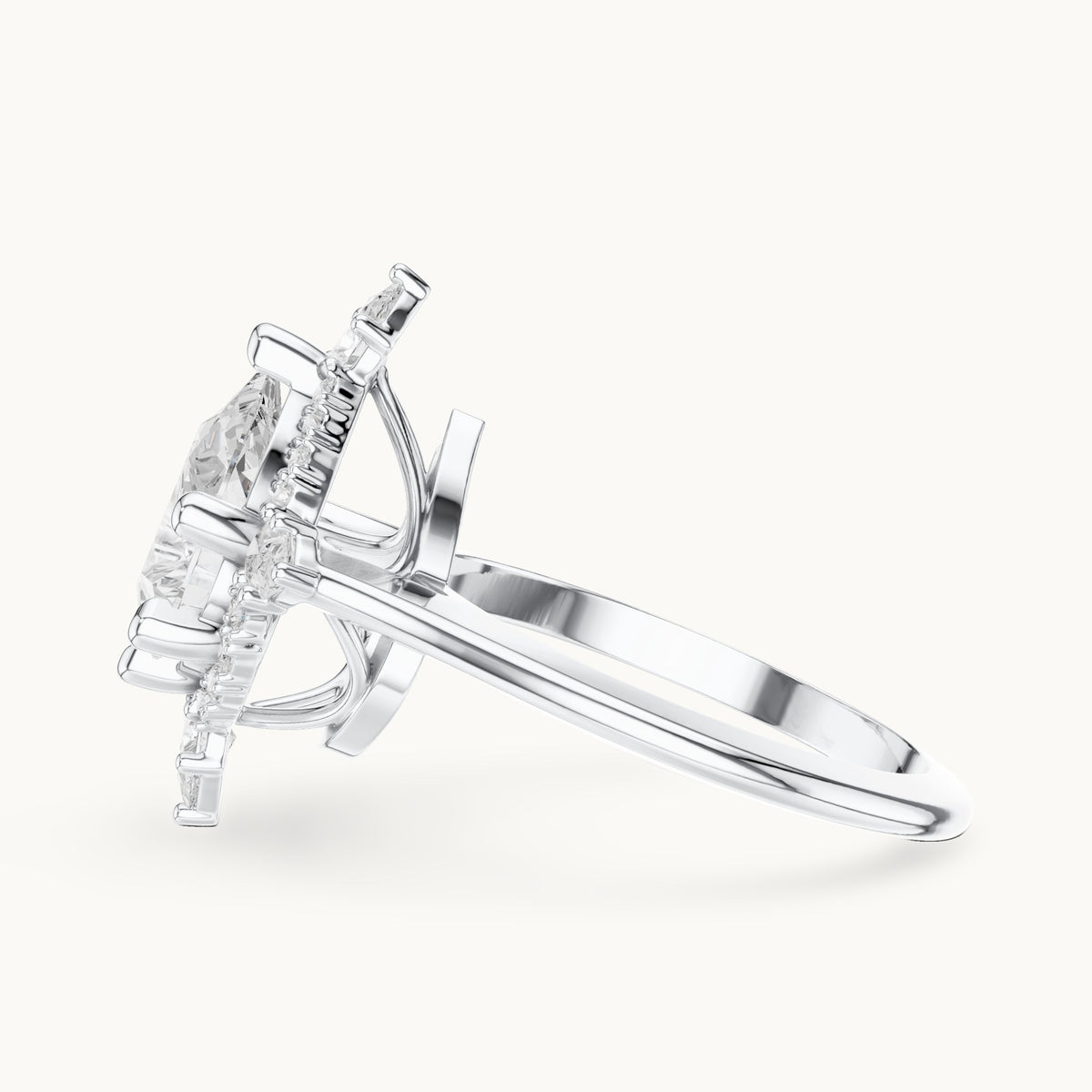 Pear lab-grown diamond halo engagement ring with pear accents in white gold, 2.43 CT TW, view 3