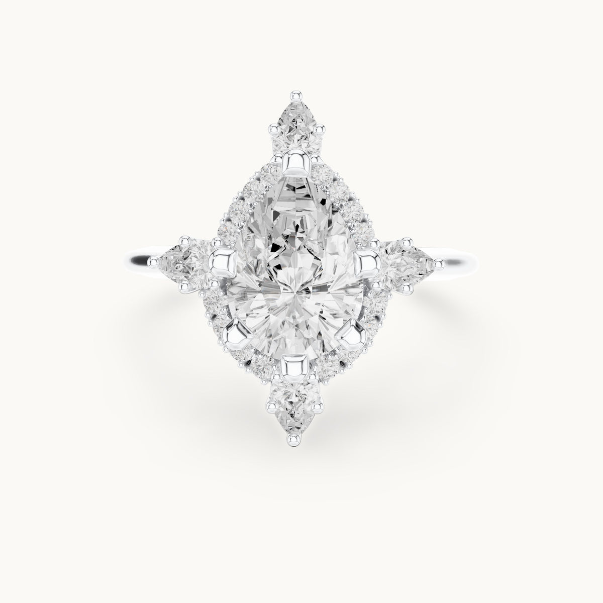 Pear lab-grown diamond halo engagement ring with pear accents in white gold, 2.43 CT TW, view 4