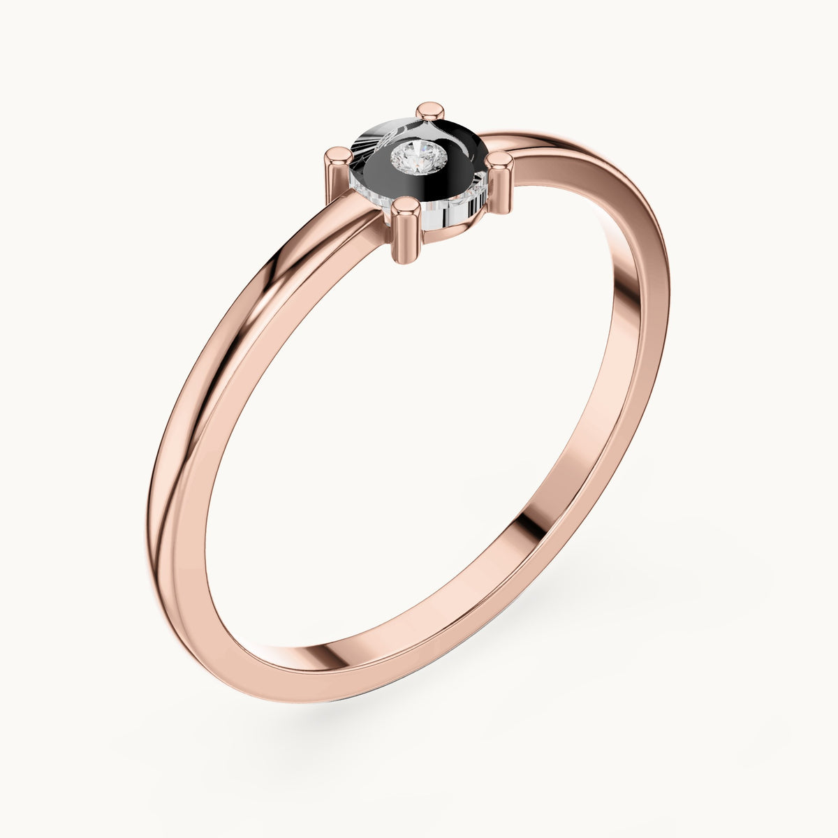 Round lab-grown diamond illusion solitaire ring in rose gold, 0.01 CT TW, view 2