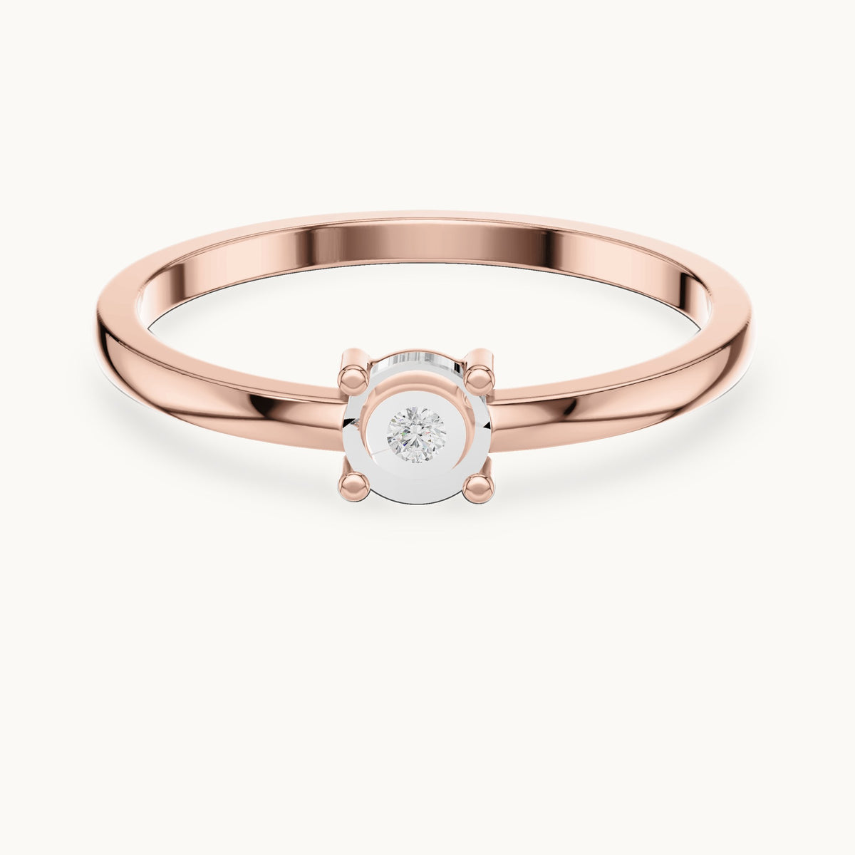 Round lab-grown diamond illusion solitaire ring in rose gold, 0.01 CT TW, view 4