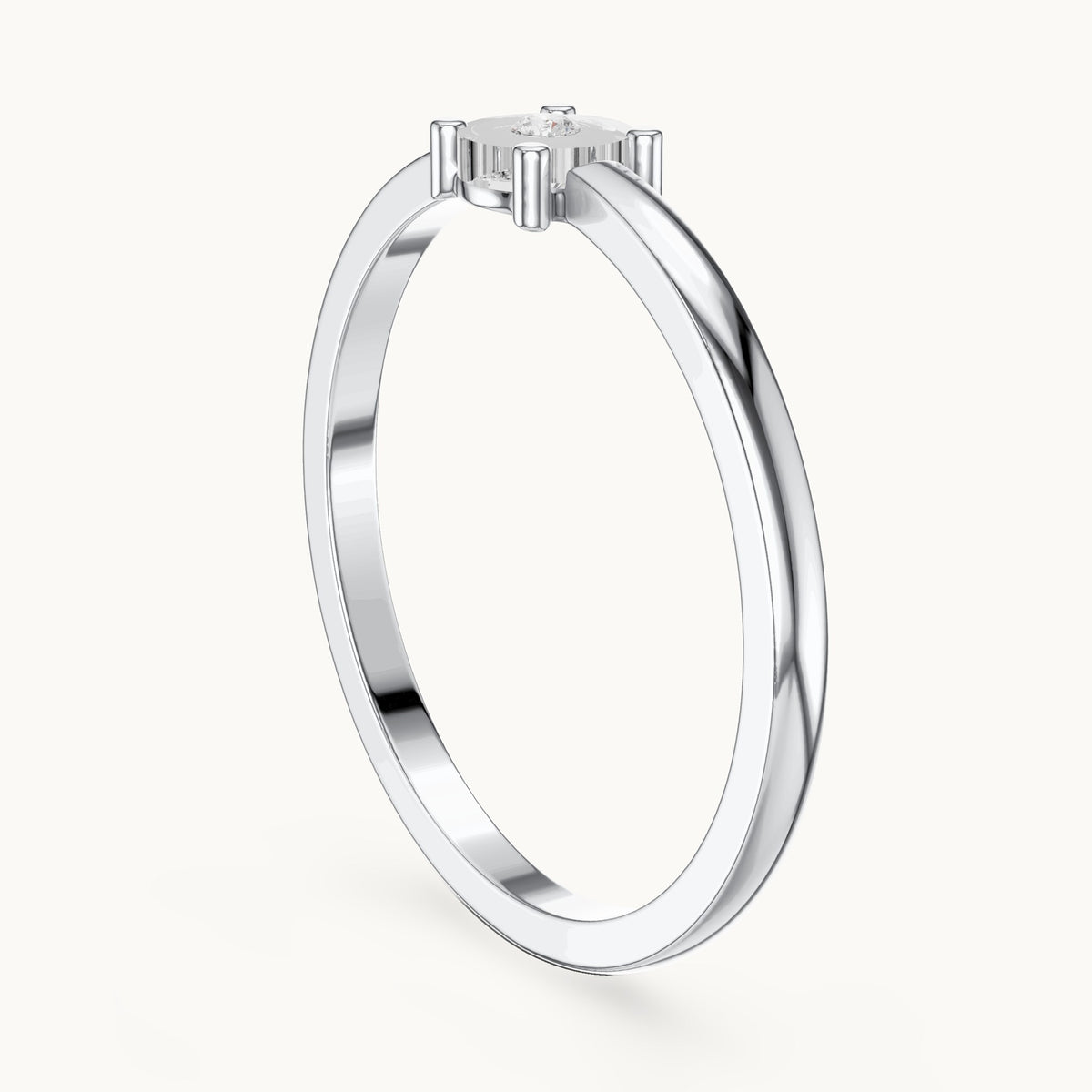 Round lab-grown diamond illusion solitaire ring in white gold, 0.01 CT TW, view 1