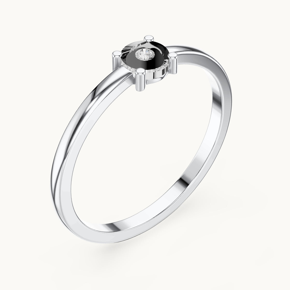 Round lab-grown diamond illusion solitaire ring in white gold, 0.01 CT TW, view 2