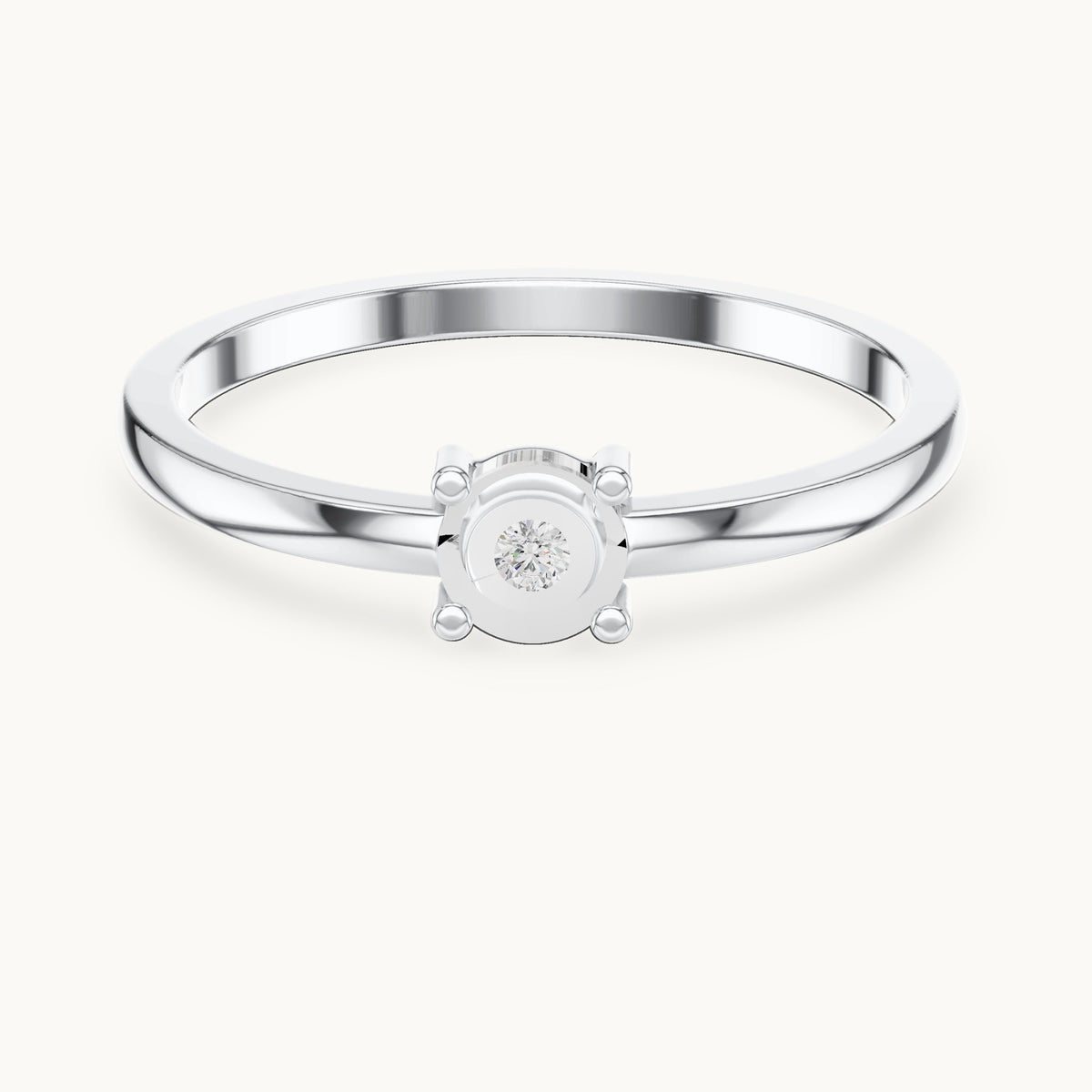 Round lab-grown diamond illusion solitaire ring in white gold, 0.01 CT TW, view 4