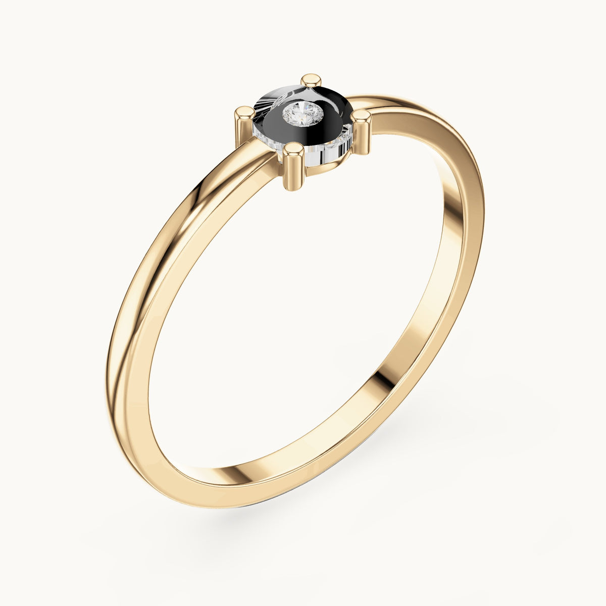 Round lab-grown diamond illusion solitaire ring in yellow gold, 0.01 CT TW, view 2