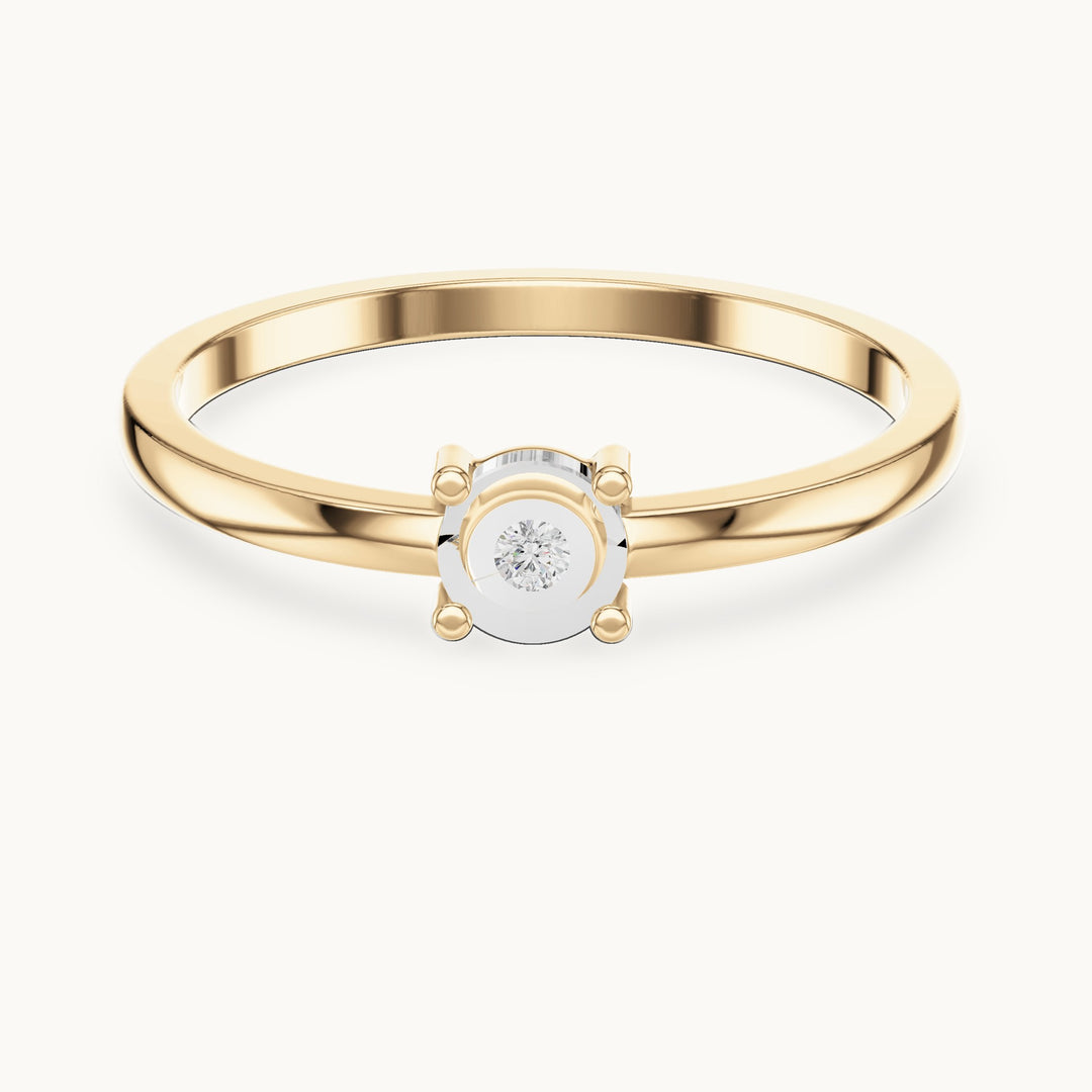 Round lab-grown diamond illusion solitaire ring in yellow gold, 0.01 CT TW, view 4